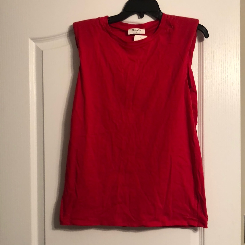 Zenana Ruby Red Tank with Shoulder Pads